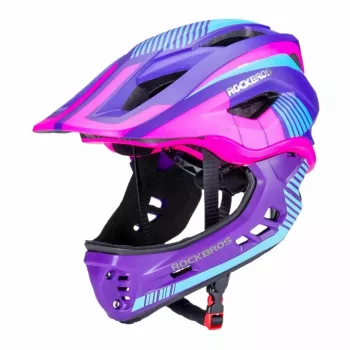 Rockbros TT-32SBPP-S Children's Convertible Cycling Helmet with Removable Chin Guard, Purple-Pink, Size S (48-53 cm)