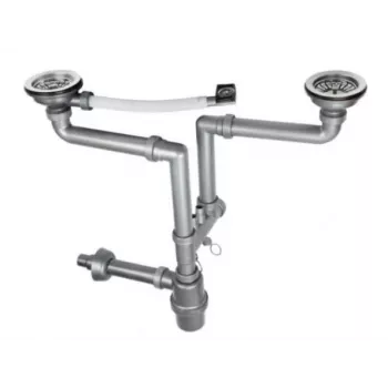 2-Bowl Sink Siphon with 3.5 inch Overflow - Double Kitchen Sink Drain Set, White