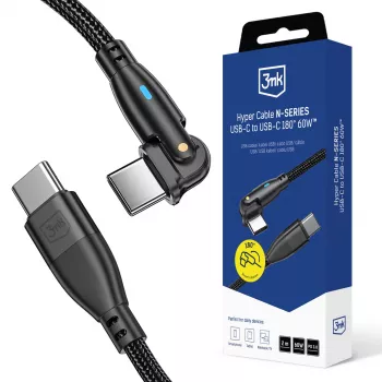 3MK Hyper Cable N-SERIES USB-C to USB-C 2m 20V/3A 60W Black - Swivel
