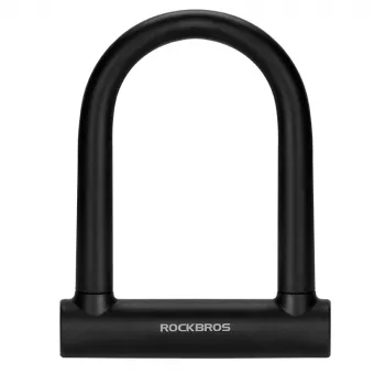 Rockbros RKS610-BK U-Lock Bicycle Lock - Black, Hardened Steel, 14mm Shackle, 8/10 Security, 2 Keys, Bracket