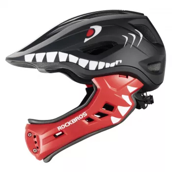 ROCKBROS TT-32005 Shark Children's Convertible Full-Face Bicycle Helmet with Removable Chin Guard, Size M (54-58 cm), Black