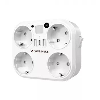 Wozinsky WRS-2B Power Strip with 4 AC Outlets, 2 USB-A, 2 USB-C, 4000 W, LED Lamp, 2 m Cable - White
