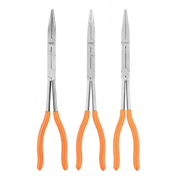 NEO TOOLS 01-293 Double-Joint Pliers Set, 3-Piece, Chrome Vanadium Steel, 280 mm, Straight, 45° and 90° Bent Tips, Ergonomic Non-Slip Grips