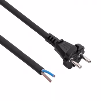 Akyga AK-OT-06S Rubber Power Cable H05RR-F 2 x 1.5 mm², CEE-7/17 Plug to Open End, 5 m, Black
