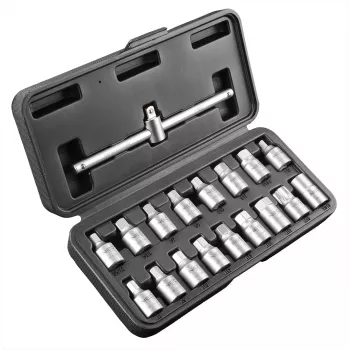 NEO TOOLS 18-Piece Oil Drain Wrench Set, 3/8 inch Drive, Chrome Vanadium, Square/Hex/Torx/Spline Sockets, Blow-Molded Case