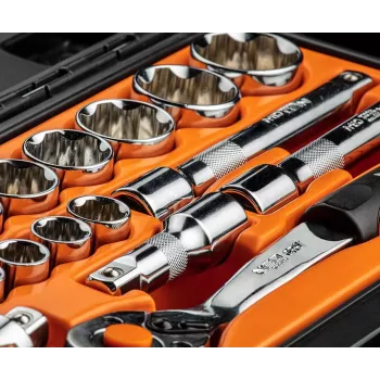 NEO TOOLS 1/2 inch Socket Set, 23-Piece, Chrome Vanadium Steel, DIN 3124