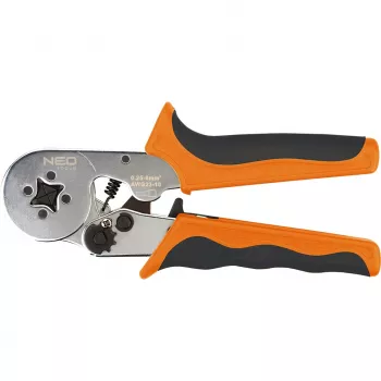 NEO Tools Self-Adjusting Ratchet Crimping Pliers for Ferrules 0.25-6 mm² (AWG 23-10), Square Crimp, Ergonomic Two-Component Handle, 200 mm