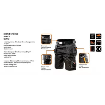 NEO TOOLS HD Work Shorts with Detachable Pockets, Size LD/54, Ebony