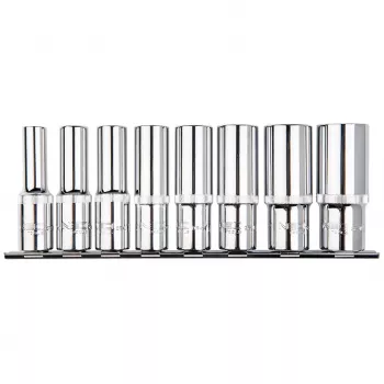 NEO TOOLS 1/2 inch Long Spline Socket, 8-Piece Set