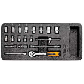 NEO TOOLS 1/4 inch Socket Set, 19-Piece, Insert
