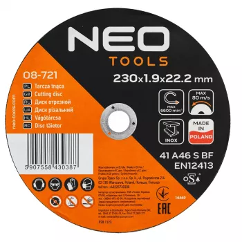 NEO TOOLS Cutting Disc for Metal/INOX 230 x 1.9 x 22.2 mm, 41 A46-S-BF, 25 pcs