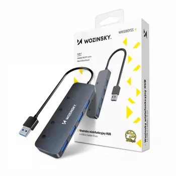 Wozinsky WHS080YSS 4-Port USB-A 3.0 hub with individual switches, aluminium, grey, 15 cm cable