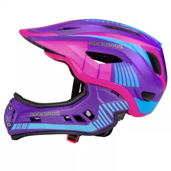 Rockbros Kids Convertible Bike Helmet TT-32SBPP-M with Removable Chin Guard, Size M, Purple-Pink