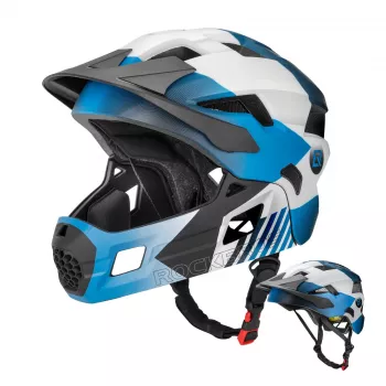 ROCKBROS TS-61 Children's Bicycle Helmet with Removable Chin Guard, Size M (54-57 cm), Blue