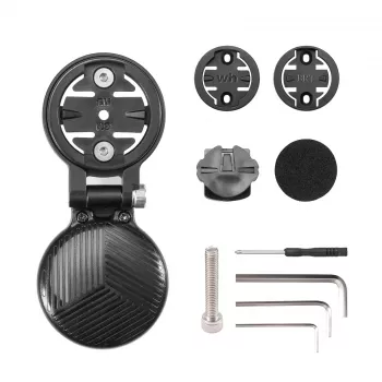 ROCKBROS WT-2 Out-Front Bicycle Computer Mount with Hidden AirTag Compartment, Aluminium, Black, Garmin/Wahoo/Bryton Adapter