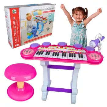 SUPRIMO EVA Educational Electronic Keyboard with Microphone, 37 Keys, 8 Tones, 8 Rhythms, Recording, Battery-Powered, Multicolour