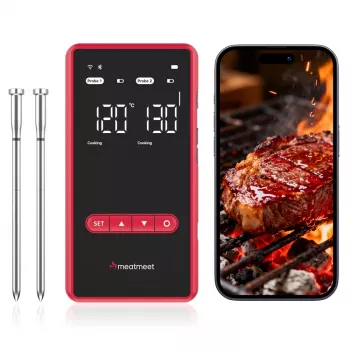 METAPEN Meatmeet X Pro Bluetooth/Wi-Fi Kitchen Thermometer with App for Grill, Oven, Smoker - Black
