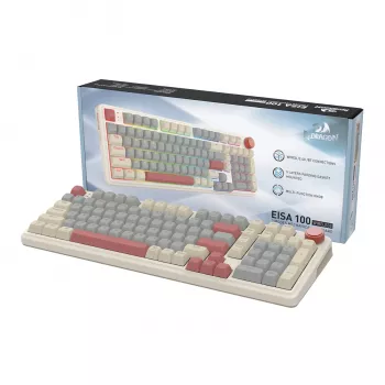 Redragon K768WGR-WL EISA 100 Wireless RGB Mechanical Gaming Keyboard, 96% Layout, Hot-Swappable Red Switches, White/Grey