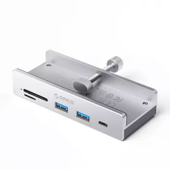 ORICO MH5PC USB-C Hub with Clamp, 2x USB-A, 1x USB-C, SD/TF Card Reader - Silver