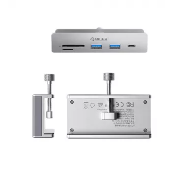 ORICO MH5PC USB-C Hub with Clamp, 2x USB-A, 1x USB-C, SD/TF Card Reader - Silver