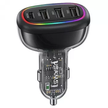USAMS C34 48W PD Fast Charging Car Charger with 1x USB-C and 3x USB-A - Black