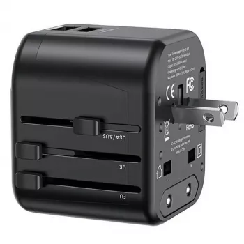 USAMS T55 Universal Travel Charger 2xUSB 12W US/AU/EU/UK Black CC173TC01