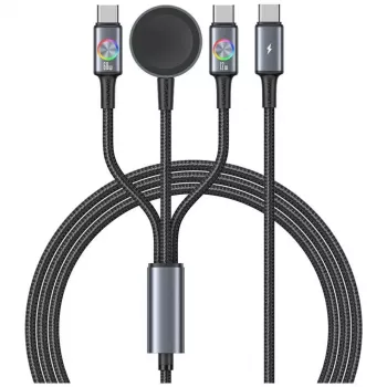 USAMS Huan Series 3-in-1 Charging Cable with Wireless Charger 72W USB-C Dark Grey