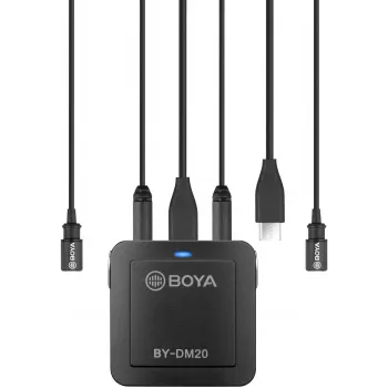 BOYA BY-DM20 Dual-Channel Digital Stereo Condenser Microphone with USB-C, Lightning and USB-A Connection, Omnidirectional, 25Hz-20kHz, for iOS, Android, Windows, Mac