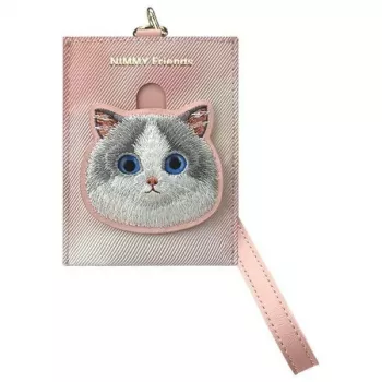 NIMMY Big Eyed Pet 2.0 Cat Pink PU Leather Card Holder Wallet with 6 Card Slots, Coin Pocket and Zip