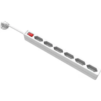 VALUE 6-Way Power Strip, Euro Plug (2-Pin), with Switch, 1.5 m, White
