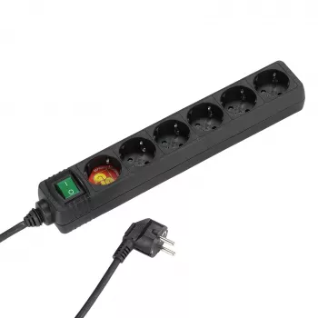 Vivanco VVELSTR6SCHSWK 6-Way Power Strip with Surge Protection and Main Switch, Black