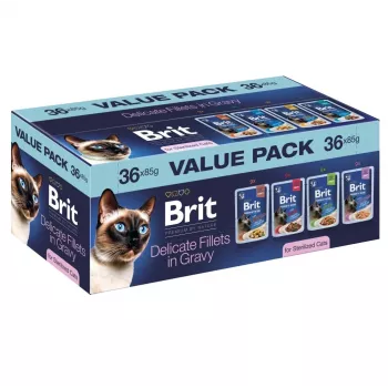 Brit Delicate Fillets in Gravy for Neutered Cats – 36 x 85 g Pouches