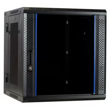 DSIT DS6612ZP-DOUBLE 6U wall-mount server cabinet with toughened safety glass door and perforated side panels, 600x450x370 mm, black