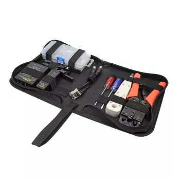 DSIT DC-TOOLSET-PRO Professional Network Tool Set with Crimping Pliers, Tester, LSA Punch-Down Tool, Pliers, Screwdrivers, Connectors and Zip Case