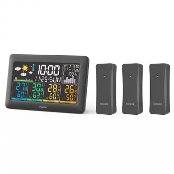 Sencor SWS 6300 Weather Station with Color LCD and 3 Wireless Sensors, Black