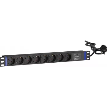 DSIT 19 inch Rack-Mount Power Strip with 8 Sockets and Surge Protection, PDU with 2m Cable, 16A, 1U, Black