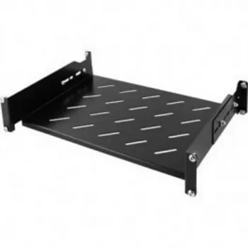 DSIT 19 inch universal adjustable rack shelf 350-590 mm depth, 30 kg load, ventilated, black