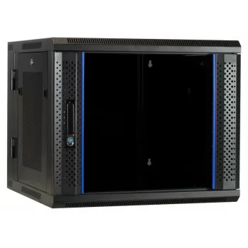 DSIT 6U wall-mounted cabinet rack with toughened glass door, reversible, 600x450 mm, black