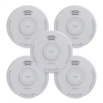 Alecto SD110 5X Battery-Operated Smoke Detector, 5 Pieces, 101 x 36 mm