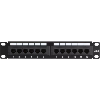 DSIT DS-10Patch6-12UTP 10-inch 12-Port UTP CAT6 Patch Panel, 1U Rackmount, Black