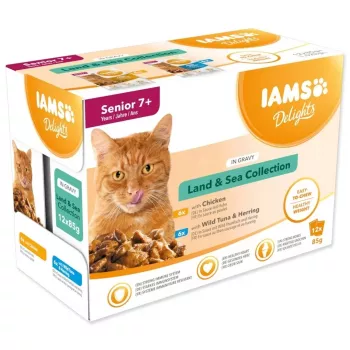 IAMS Delights Senior Land & Sea Collection in Gravy – Wet Food for Cats – 12x85g