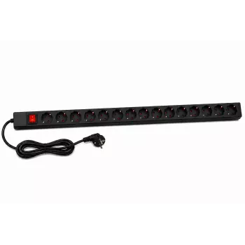 DSIT DS-15PDU 15-Way Vertical Rack Power Distribution Unit, 230V 16A, Schuko Sockets, 2m Cable, Black