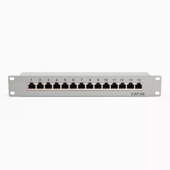 DSIT 10-Inch 12-Port Cat5e STP Patch Panel – 1U Rack Mount, Shielded RJ45, Black