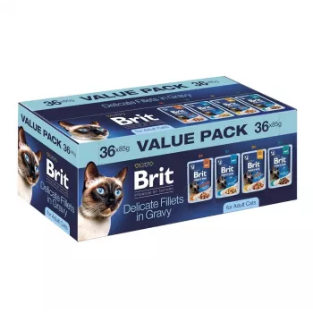 Brit Delicate Fillets in Gravy for Adult Cats - Mixed Meat & Fish, 36 x 85 g Pouches