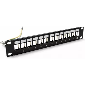DSIT DS10-Patch-12STP 10-Inch STP Keystone Patch Panel, 12 Ports, Shielded, 1U, Black