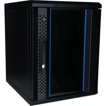 DSIT 9U 10 inch wall-mounted server rack with glass door, 370x450x486 mm, black