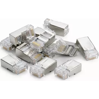 DSIT DANICOM FTP RJ45 Cat5e Pass-Through Connectors for Stranded and Solid Cable, 10-Pack