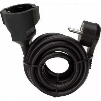 KOPP 143705086 Extension Cable, Flat Schuko Plug to Schuko Socket, 5 m, Black