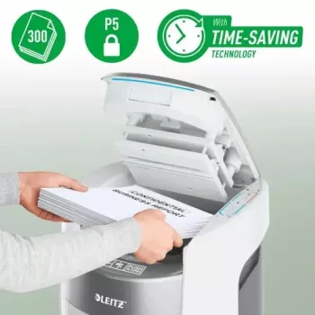 Leitz IQ Optimax AutoFeed 300 Paper Shredder, P-5, 300 Sheets, 25 L Bin
