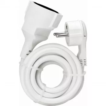 KOPP ELEKTROTECHNIK Power Extension Cable with Ultra-Flat Angled Plug, Schuko to Schuko, White, 3m